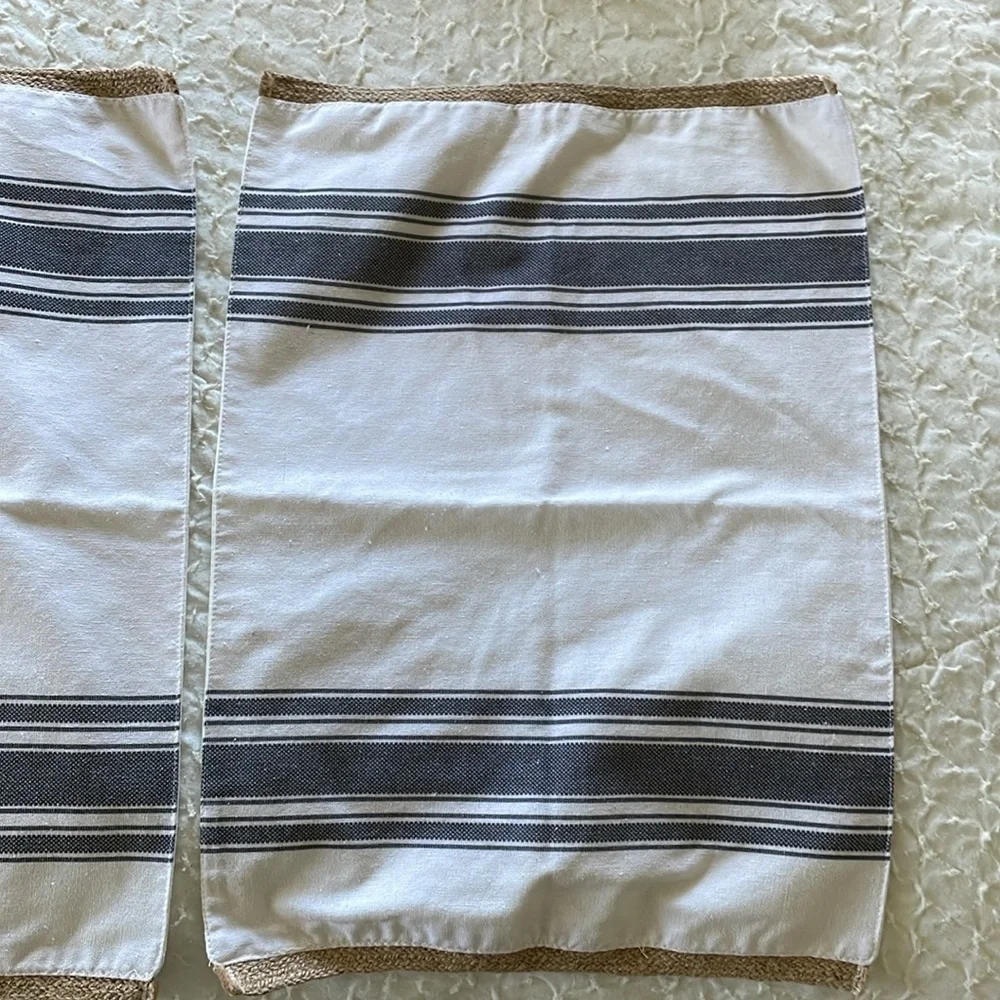 Hearth and home placemats. Blue & white striped. Braided twine detail. Lot of 2.